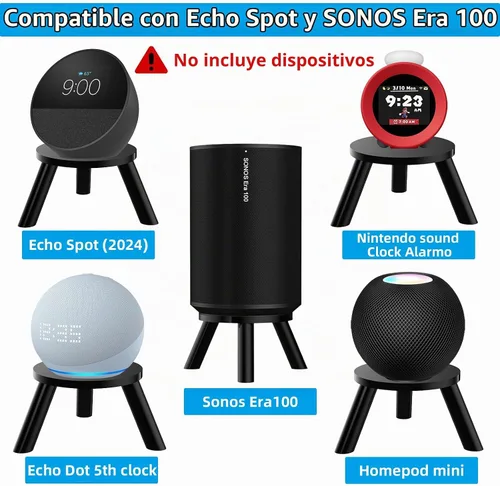 Vista 2 de Soporte de altavoz de escritorio para Echo Spot 2024, Echo Dot, Echo Glow, HomePod mini y Sonos Era 100, alarma de reloj de sonido Nintendo, soporte