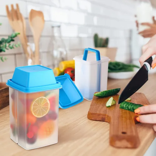 Vista 5 de Chengu 3 Recipientes para Encurtidos de Jalapeño con Coladores, Dispensadores Cuadrados para Almacenamiento de Condimentos y Alimentos, Portador