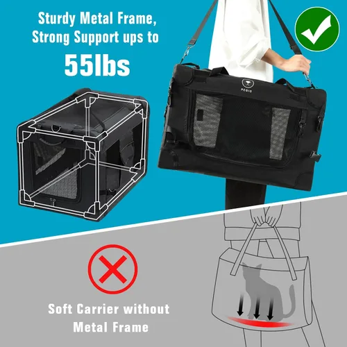 Vista 3 de PEGIC - Transportador extragrande para gatos, color negro Soft Sided Collapsible, For 2 Kittens or Large Cat, Up to 50lbs, Car Travel, Indoor and