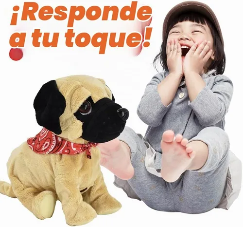 Vista 4 de WEofferwhatYOUwant Pug Daddy - Juguete interactivo de peluche robot para perros pequeños - Activado por tacto y sonido, 8 trucos realistas - Ladrar