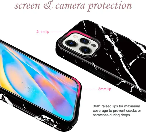 Vista 3 de Compatible con iPhone 12 Pro Funda iPhone 12 Funda de mármol delgada a prueba de golpes TPU suave goma silicona funda funda de teléfono negro