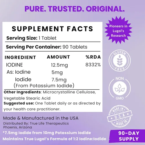 Vista 7 de Comprimidos de Yodo de Lugol 12.5mg x 90 uds - Fórmula de Yodo Estable y Marrón Rojo + Yoduro de Potasio, Enmascara el Sabor Amargo del Líquido
