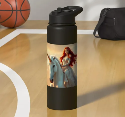 Vista 7 de Magical Unicorn & Enchanting Rider Graphic Collection Stainless Steel Insulated Water Bottle Black