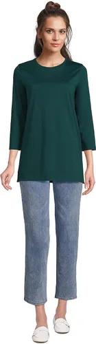 Vista 4 de Lands' End Túnica alta de algodón Supima con cuello redondo y manga 34 para mujer