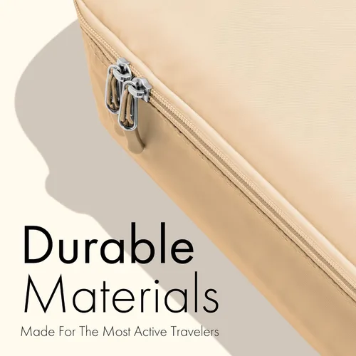 Vista 5 de Juego de 8 cubos de embalaje para viajes, no fabricados en China, bolsas organizadoras de equipaje y maleta, nailon ligero e impermeable, color beige