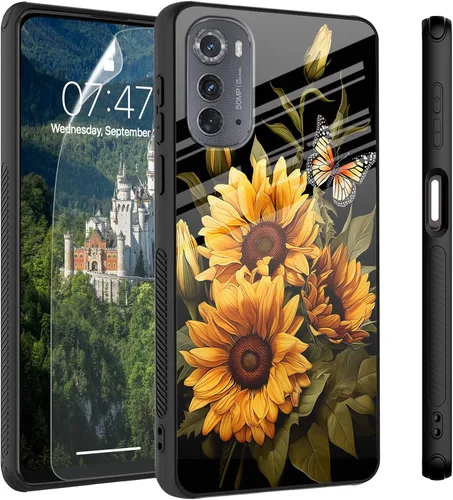 Vista 84 de Funda para Motorola Moto Edge 2022, cubierta trasera de vidrio templado con protector de pantalla, funda protectora a prueba de golpes para Motorola