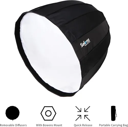 Vista 4 de Selens Parabolic Deep Softbox de 27.5 pulgadas / 27.6 in hexadecágono plegable rápido paraguas softbox con soporte Bowens Speedring para estudio