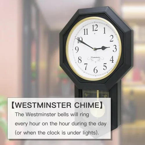 Vista 4 de BESTIME Reloj de péndulo de plástico 66236. Timbre Westminster cada hora, elegante, tradicional, hogar, oficina, sala de estar, dormitorio