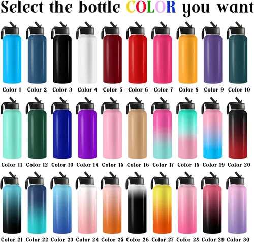 Vista 8 de Botella de agua personalizada con foto y pajita, 18 oz/32 oz, botella de agua deportiva de acero inoxidable personalizada con 1-9 imágenes, nombre