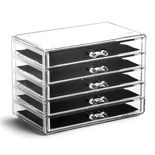 Vista 8 de BINO THE MANHATTAN SERIES Organizador de cajones de maquillaje acrílico, 3 cajones pequeños, organizadores de belleza transparentes