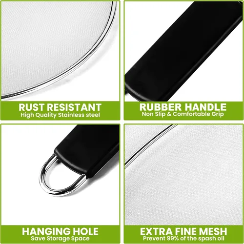 Vista 6 de Pantalla contra salpicaduras de grasa de 13 pulgadas para cocinar, protector de salpicaduras de aceite de acero inoxidable y malla ultrafina que