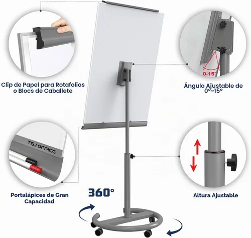 Vista 2 de TSJ OFFICE Rolling Whiteboard Standing - 40 x 26 Inches Mobile White Board Gris
