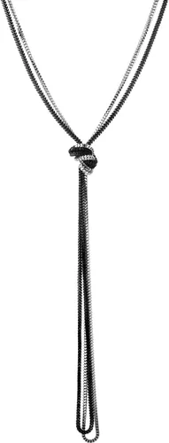 Vista 3 de COOLSTEELANDBEYOND Collar de cadena Lariat, borla en forma de Y, cadenas largas de caja de hebras múltiples, negro plateado, nudo ajustable, Metal