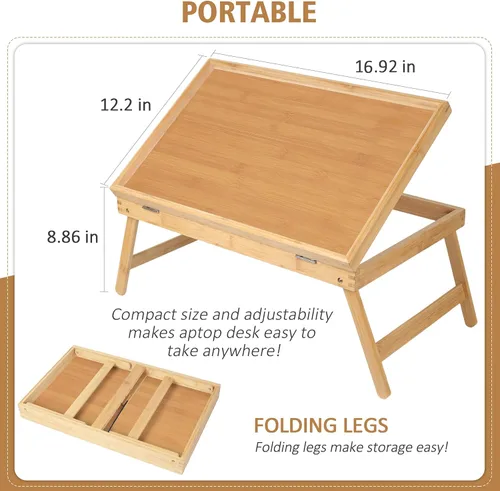 Vista 4 de Bandeja de cama para desayuno, bandeja de comida con patas plegables, bandeja de cocina para escritorios de regazo, portátil, computadora, sofá