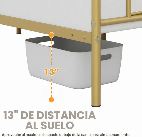 Vista 8 de Yaheetech Base de cama de metal individual, base de cama con plataforma, base de colchón con cabecera y estribo de diseño curvo, soporte resistente