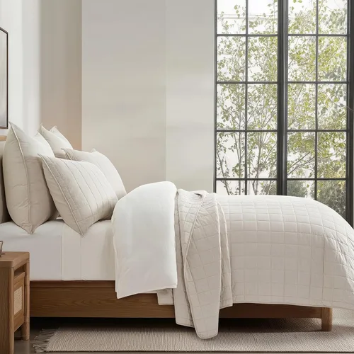 Vista 4 de EVERGRACEHOME - Juego de edredón de punto de caja 100% algodón, tamaño Queen, abedul Garment-Washed Softness, Lightweight All-Season Warmth, Cozy