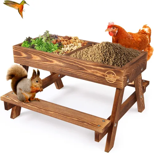 Vista 9 de Mesa de picnic de pollo, comedero de pollo sin desperdicios hecho a mano de madera, kit grande de comedero de pollo para bricolaje, comederos