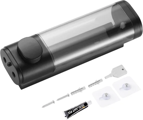 Vista 9 de Dispensador de ducha Pollock - Dispensador de champú y acondicionador sin taladro de 1 cámara para baño, de gran capacidad, negro