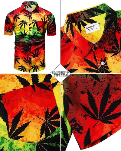 Vista 68 de TUNEVUSE Conjunto de camisas y pantalones cortos hawaianos para hombre, 2 piezas, trajes de playa con estampado de flores, traje tropical de verano