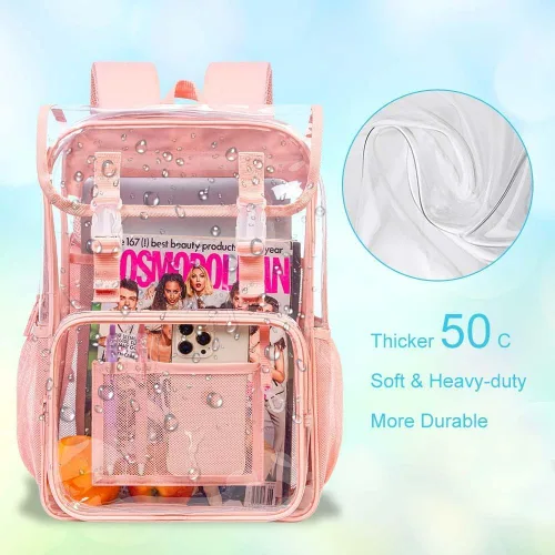Vista 50 de Mochila transparente, aprobada por el estadio, para niñas y niños, mochila transparente de PVC resistente para mujeres y hombres