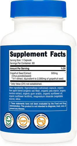 Vista 5 de Nutricost Extracto de semilla de pomelo, 60 cápsulas para 60 porciones por botella, sin gluten y sin OMG