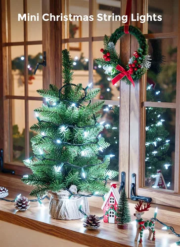 Vista 3 de Minetom Guirnalda de luces de Navidad transparentes, 100 unidades, 20 pies Alambre blanco y verde puro