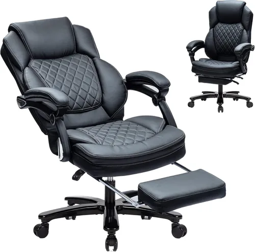 Vista 13 de Silla de escritorio reclinable de piel de 400 libras con reposapiés A marrón.
