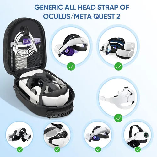 Vista 2 de Carrying Case for Oculus Meta Quest 2Quest Pro and Accessories, Expandable Capacity Generic Compatible with Kiwi DesignBOBOVR All Elite Strap with