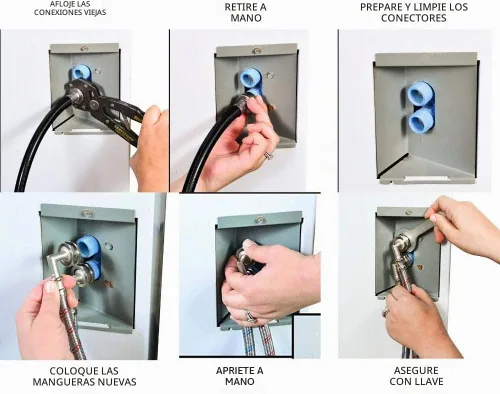 Vista 7 de Mangueras de lavadora (4 pies) – Codo de 90° – Conexiones OCTAGON para un ajuste seguro – Ajuste universal para todas las lavadoras – (2 unidades)