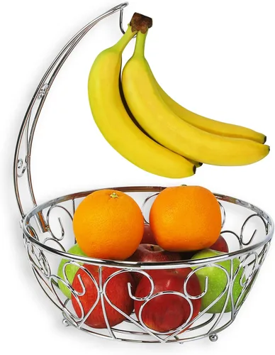Vista 7 de SimpleHouseware Canasta de frutas con colgador de árbol de plátano, de color bronce
