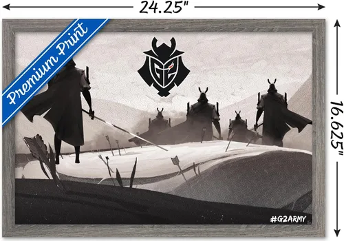 Vista 3 de Trends International G2 Esports - Póster de pared Samurai, 22.4 pulgadas de largo x 14.7 W, versión enmarcada en madera de granero Versión enmarcada