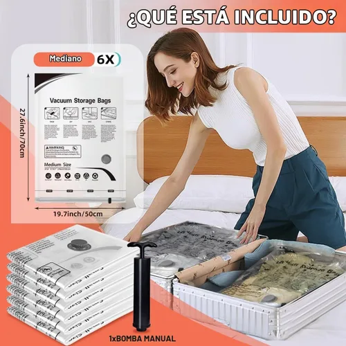 Vista 2 de Bolsas de almacenamiento al vacío, paquete de 6 bolsas medianas que ahorran espacio para edredones, mantas, ropa con bomba de mano, bolsas