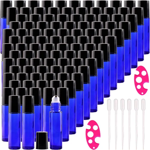 Vista 16 de inice 100 botellas de roll-on de 10 ml de vidrio ámbar para aceites esenciales con bolas de rodillo de acero inoxidable y tapa de aleación