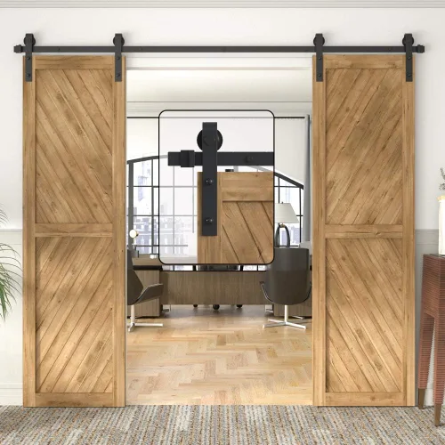 Vista 9 de Winsoon puerta de madera para establo, deslizante; kit para clóset, gabinete, con piezas metálicas, estilo antiguo para puertas dobles, superficie