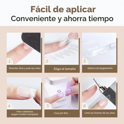 Vista 9 de Modelones - Uñas postizas de gel suave de cobertura completa con forma de almendra mediana