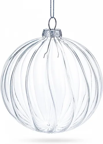 Vista 4 de Elegante juego de 3 bolas de cristal transparente a rayas adornos de Navidad de 3.5 pulgadas