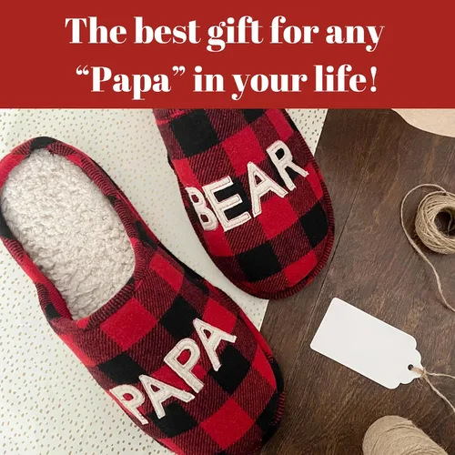 Vista 4 de Dearfoams Pantuflas de Navidad a juego para hombre con diseño de papá oso