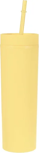 Vista 15 de uxcell Vaso delgado con tapas y pajitas, vaso delgado de 16 onzas color negro mate a granel, vaso acrílico pastel reutilizable, vaso de plástico