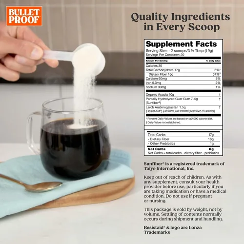 Vista 2 de Bulletproof Innerfuel - Polvo de fibra prebiótica, sin sabor, 0.66 onzas de fibra, de origen vegetal, sin OMG y probado por terceros, apoya la salud