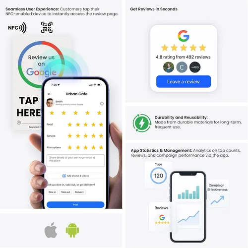 Vista 2 de Tarjeta de revisión de Google v3 de eylet Sin suscripción, grifos NFC más rápidos y código QR para compartir instantáneamente el enlace