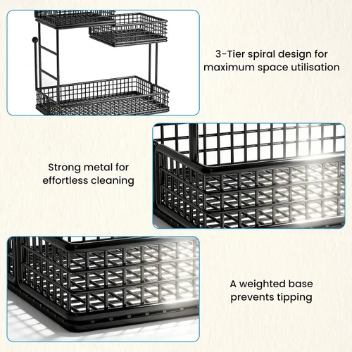 Vista 6 de Organizador de maquillaje para tocador, organizador de encimera de baño de metal de 3 niveles, soporte de almacenamiento para el cuidado de la piel