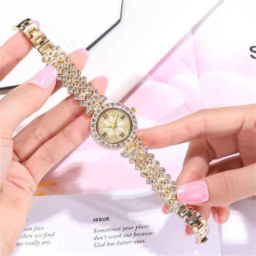 Vista 6 de CdyBox Las mujeres al por mayor 6 paquetes de amor impreso pulsera relojes conjunto un montón diamante envoltura alrededor de brazalete reloj
