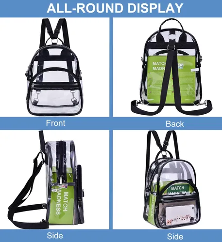 Vista 5 de Mochila pequeña aprobada por el estadio, mini mochila transparente para niñas, Negro, S, Mochilas Daypack