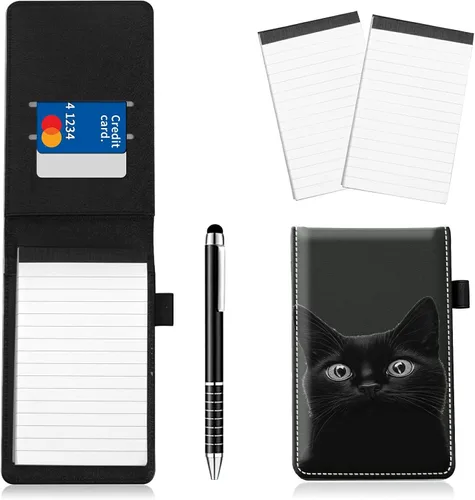 Vista 23 de Juego de 4 soportes para bloc de notas de tamaño de bolsillo, de piel sintética, mini bloc de notas con 2 bloc de notas pequeños y lápiz capacitivo