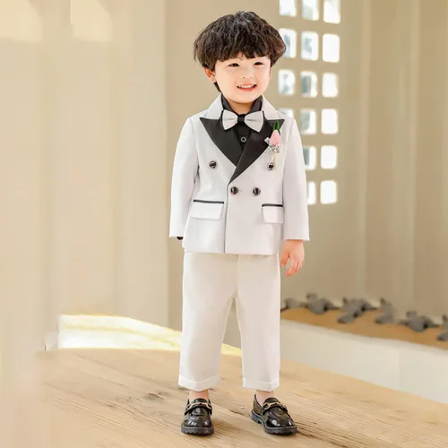 Vista 5 de Traje para niños, 3 piezas, chaqueta de esmoquin formal, traje de boda, traje para niños, chaqueta de traje, pantalón, corbatín