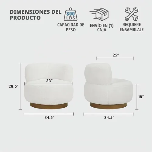 Vista 2 de Lexicon Silla giratoria de barril de sherpa, asiento cómodo tapizado, silla individual para sofá, silla de lectura moderna para sala de estar