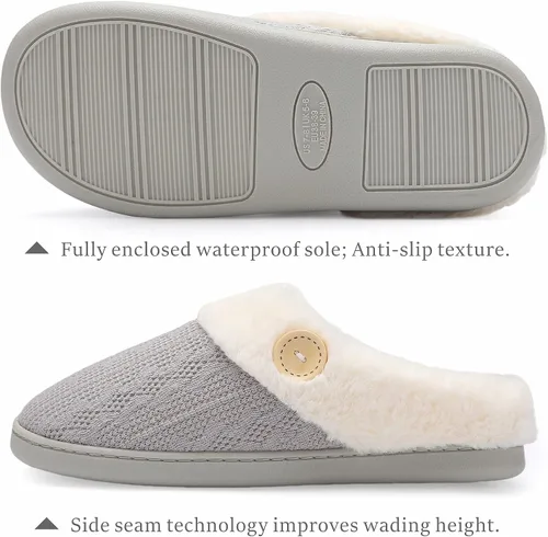Vista 2 de Chantomoo Womens Slipper Warm Comfy Memory Foam House Slippers Knitted Shoes Faux Fur Lined Anti-Skid Rubber Sole Bedroom Cozy Indoor Outdoor