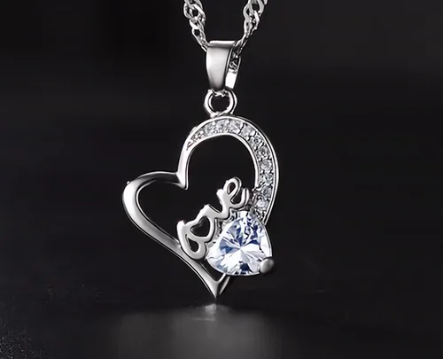 Vista 6 de NUIE - Collar con colgante de plata de ley 925 con forma de corazón y cristal rosa para el día de San Valentín cumpleaños regalo