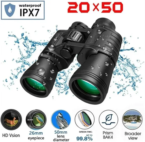 Vista 2 de Prismáticos de 20 x 50 para adultos HD luz de día y noche binoculares con lente BAK4 Prisma FMC para caza, observación de aves, concierto, etc. IPX7