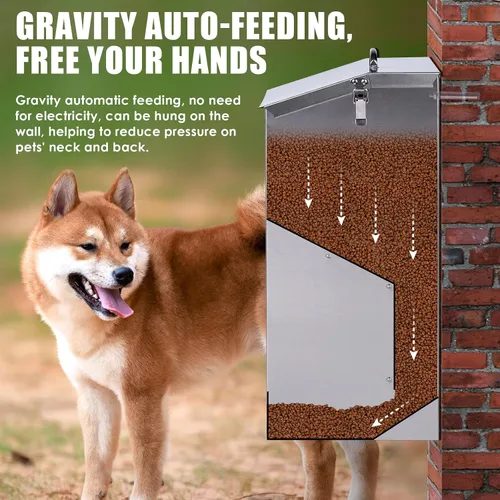 Vista 3 de Comedero automático para perros de raza grande, material de acero inoxidable 25 Lbs Dog Dry Food Dispenser with Clear Flap Door, Gravity Pet